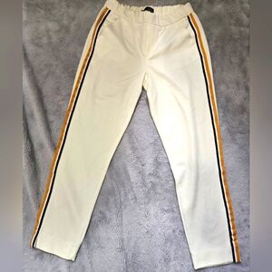 Zara Ivory Joggers with Yellow and Black Side Stripes